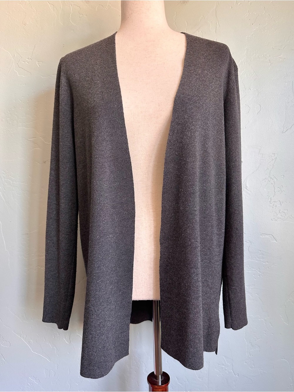 J. Jill Women’s Charcoal Gray Open-Front Knit Cardigan Wool Blend Medium EUC